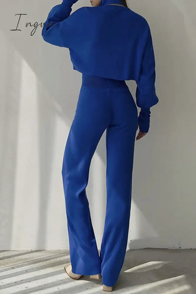 Ingvn - Casual Solid Color Turtleneck Long Sleeve Two Pieces Pieces/Two-Piece Pants Set