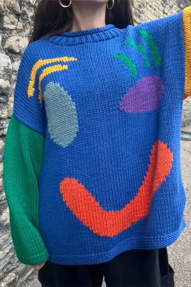 Ingvn - Casual Solid Contrast Weave O Neck Tops Tops/Sweaters & Cardigans