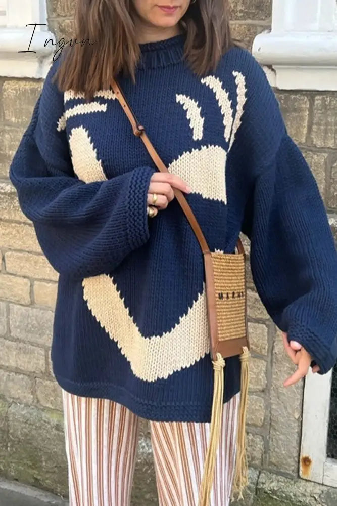 Ingvn - Casual Solid Contrast Weave O Neck Tops Tops/Sweaters & Cardigans