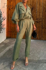 Ingvn - Casual Solid Patchwork Turndown Collar Long Sleeve Two Pieces Pieces/Two-Piece Pants Set