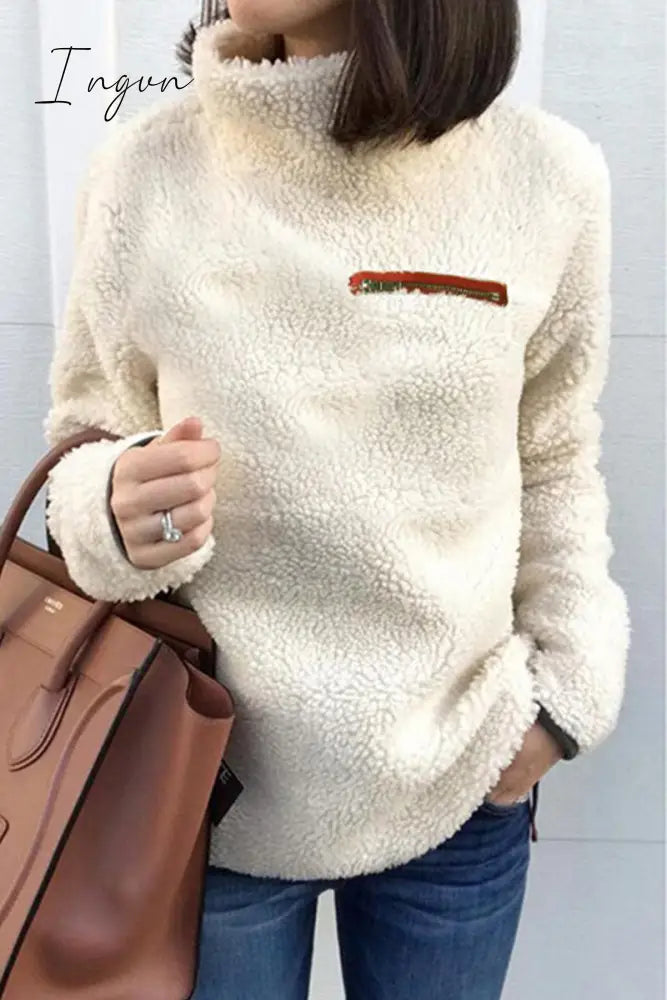 Ingvn - Casual Solid Patchwork Turtleneck Tops Apricot / S Tops/Long Sleeve