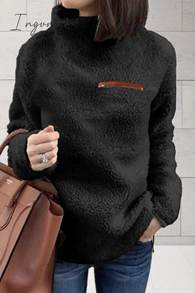 Ingvn - Casual Solid Patchwork Turtleneck Tops Black / S Tops/Long Sleeve