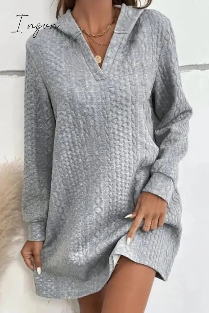 Ingvn - Casual Solid Patchwork V Neck A Line Dresses Dresses/Long Sleeve
