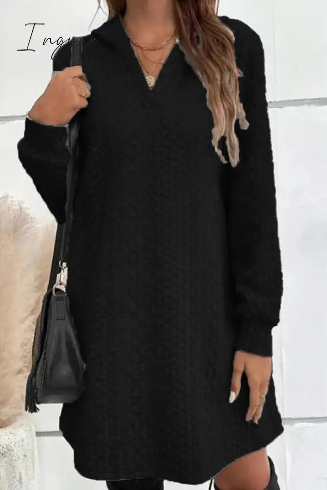 Ingvn - Casual Solid Patchwork V Neck A Line Dresses Dresses/Long Sleeve