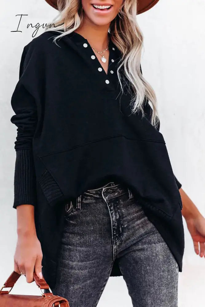 Ingvn - Casual Solid Pocket Buckle Hooded Collar Tops(14 Colors) Black / S Tops/Sweats & Hoodies