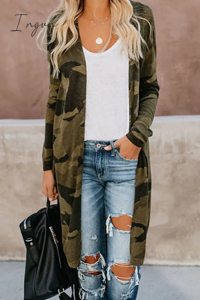 Ingvn - Casual Street Print Patchwork V Neck Outerwear Camouflage / S