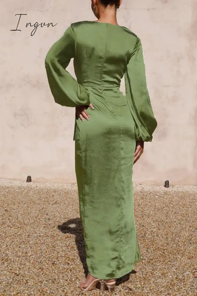 Ingvn - Celebrities Elegant Solid Bandage V Neck A Line Dresses Dresses/Long Sleeve