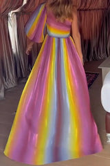 Ingvn - Celebrities Elegant Striped Slit Contrast Oblique Collar Waist Skirt Dresses Dresses/Casual