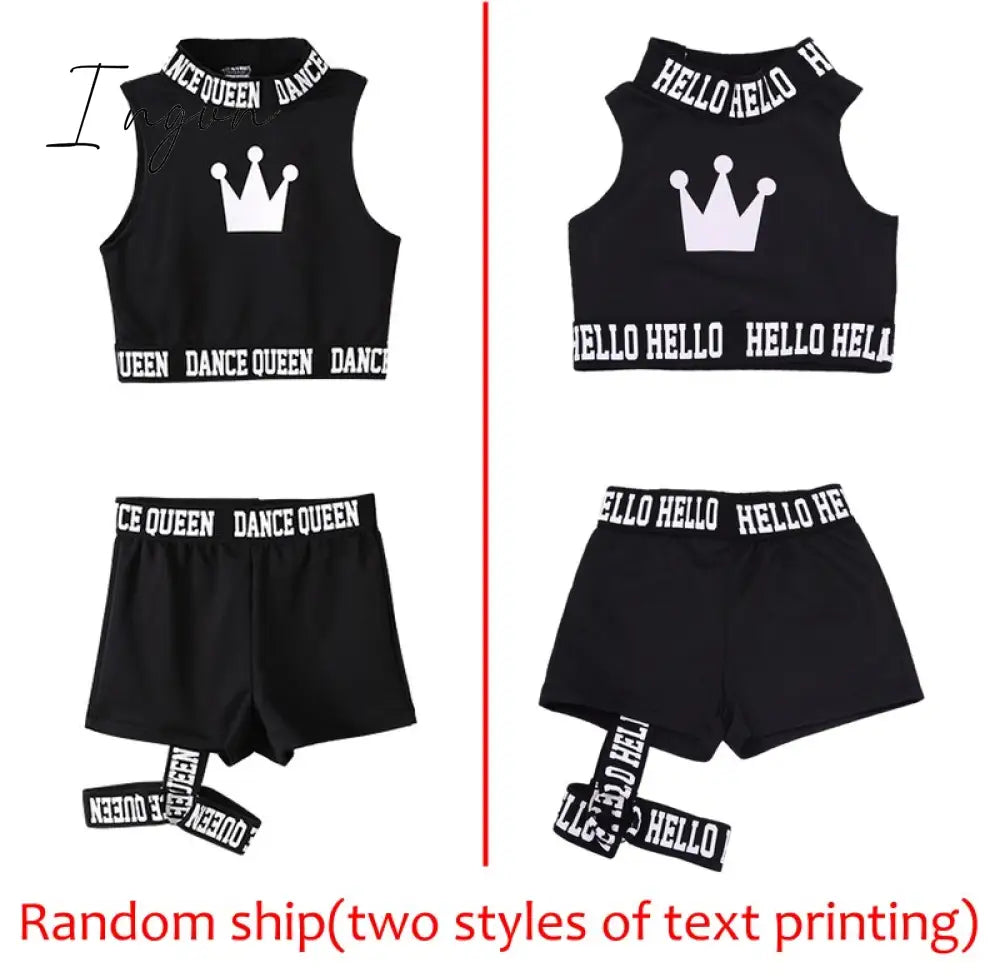 Ingvn - Children Hip Hop Dance Costumes Kids Street Clothing White Jacket Black Vest Shorts Girls