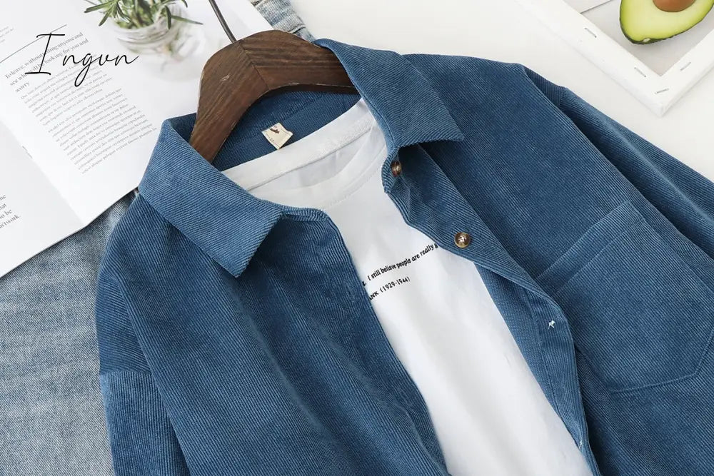 Ingvn - Corduroy Shirts Womens Tops And Blouses Long Sleeve Spring Ladies Solid Loose Boyfriend