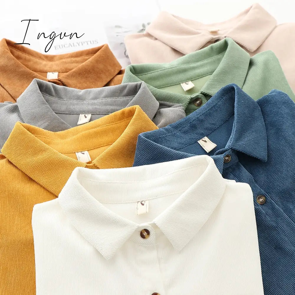 Ingvn - Corduroy Shirts Womens Tops And Blouses Long Sleeve Spring Ladies Solid Loose Boyfriend