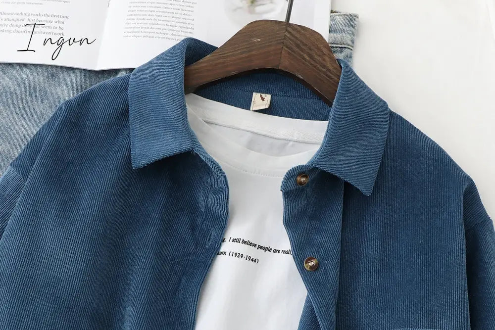 Ingvn - Corduroy Shirts Womens Tops And Blouses Long Sleeve Spring Ladies Solid Loose Boyfriend