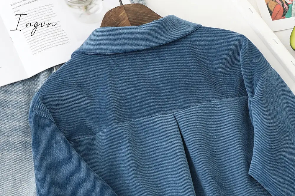 Ingvn - Corduroy Shirts Womens Tops And Blouses Long Sleeve Spring Ladies Solid Loose Boyfriend