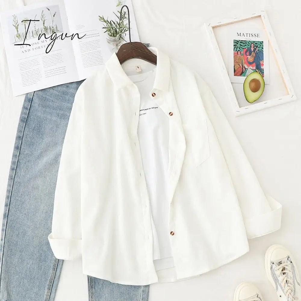 Ingvn - Corduroy Shirts Womens Tops And Blouses Long Sleeve Spring Ladies Solid Loose Boyfriend