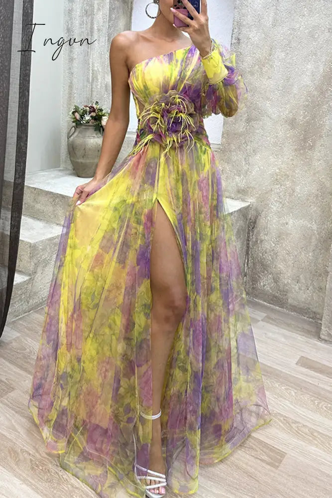 Ingvn - Elegant Gradual Change Slit Oblique Collar Evening Dress Dresses Dresses/Casual