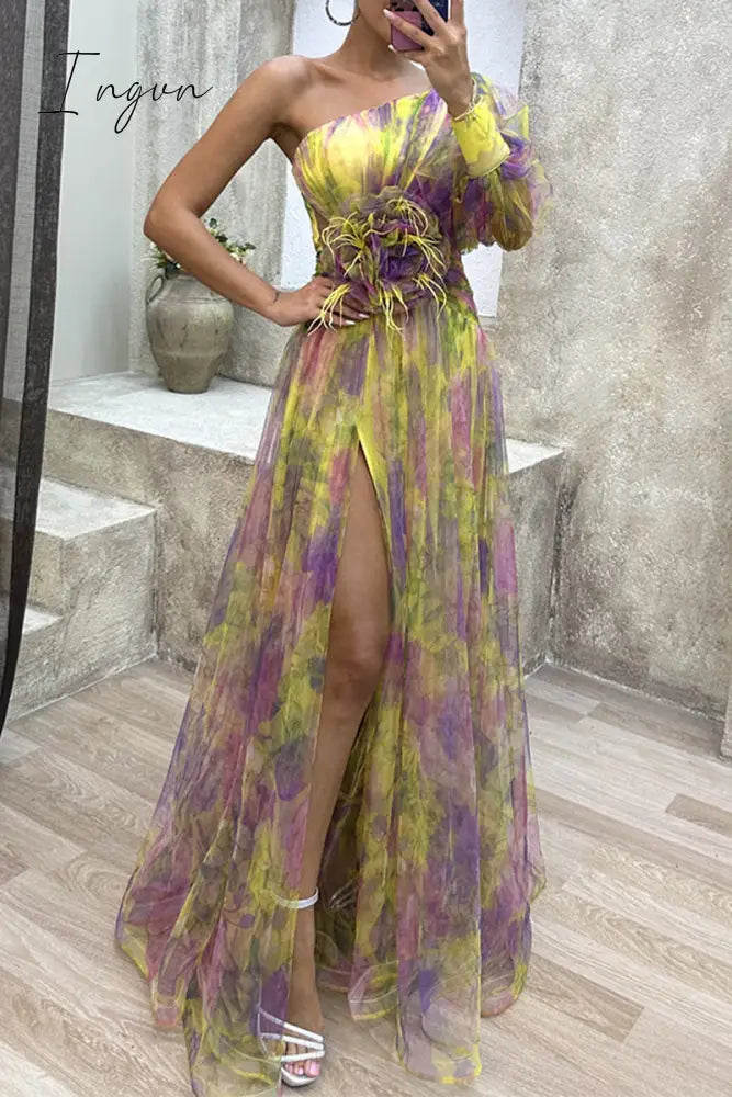 Ingvn - Elegant Gradual Change Slit Oblique Collar Evening Dress Dresses Dresses/Casual