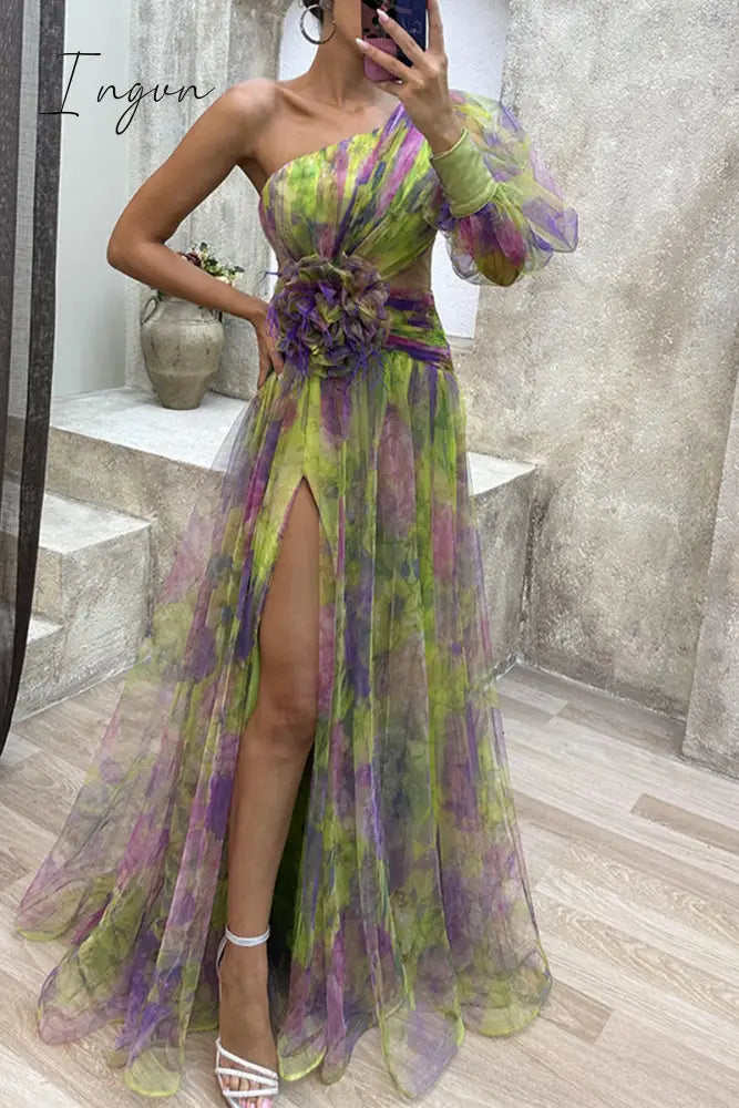 Ingvn - Elegant Gradual Change Slit Oblique Collar Evening Dress Dresses Dresses/Casual