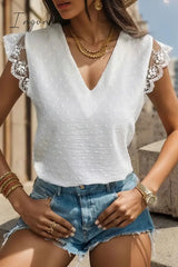 Ingvn - Elegant Solid Lace V Neck Tops Tops/Blouses & Shirts