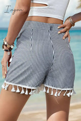 Ingvn - Elegant Striped Tassel Regular Type A Patchwork Bottoms Bottoms/Shorts