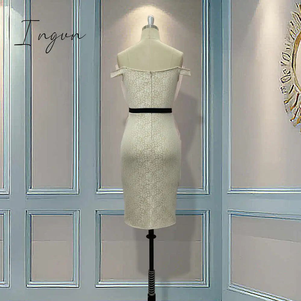 Ingvn - Evening Party Date Women White See Through Hollow Out Floral Lace Bodycon Dress Office Lady