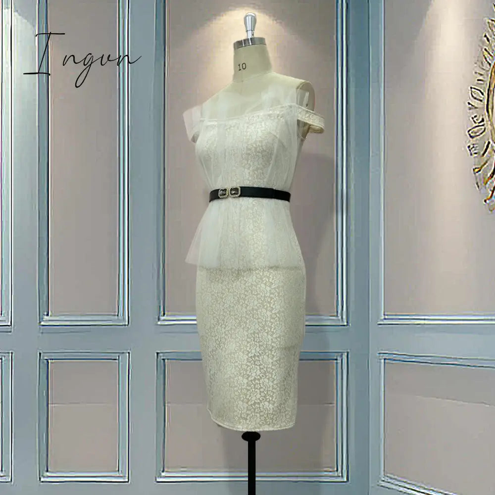 Ingvn - Evening Party Date Women White See Through Hollow Out Floral Lace Bodycon Dress Office Lady