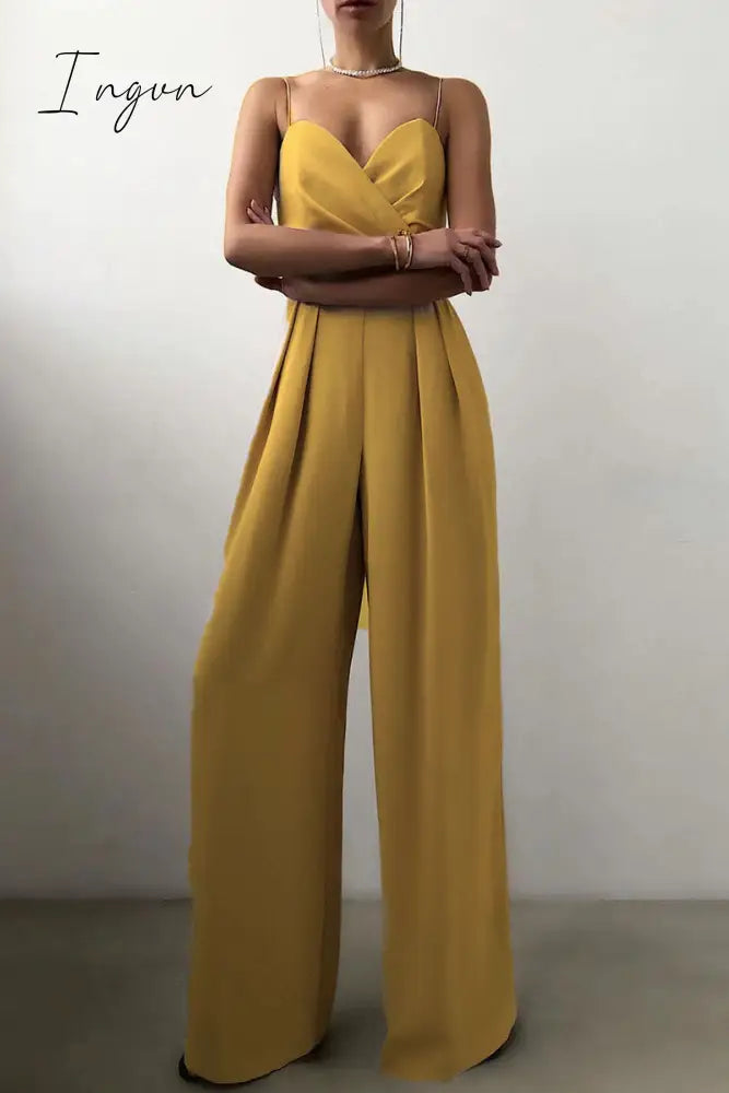 Ingvn - Fashion Casual Solid Patchwork V Neck Loose Jumpsuits(6 Colors) Yellow / S Jumpsuits &