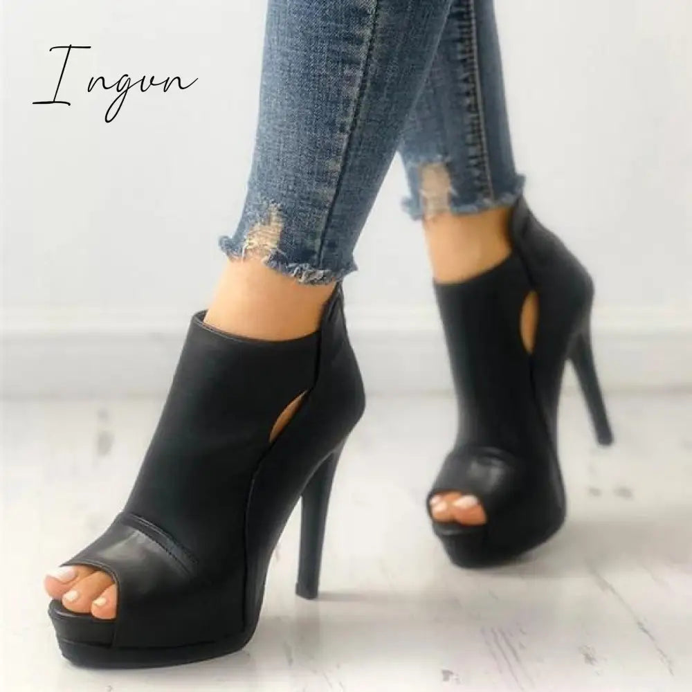 Ingvn - Fashion Peep Toe Cutout Thin Heels Sandals