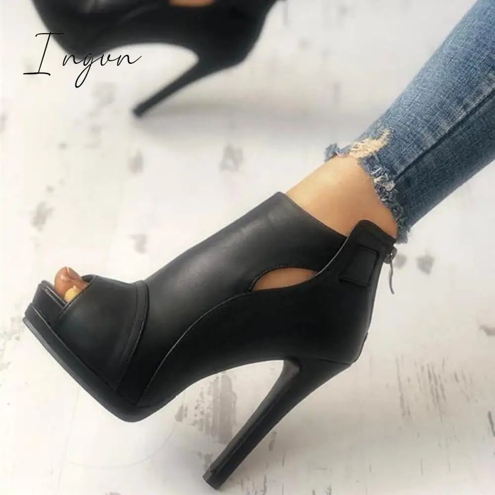 Ingvn - Fashion Peep Toe Cutout Thin Heels Sandals