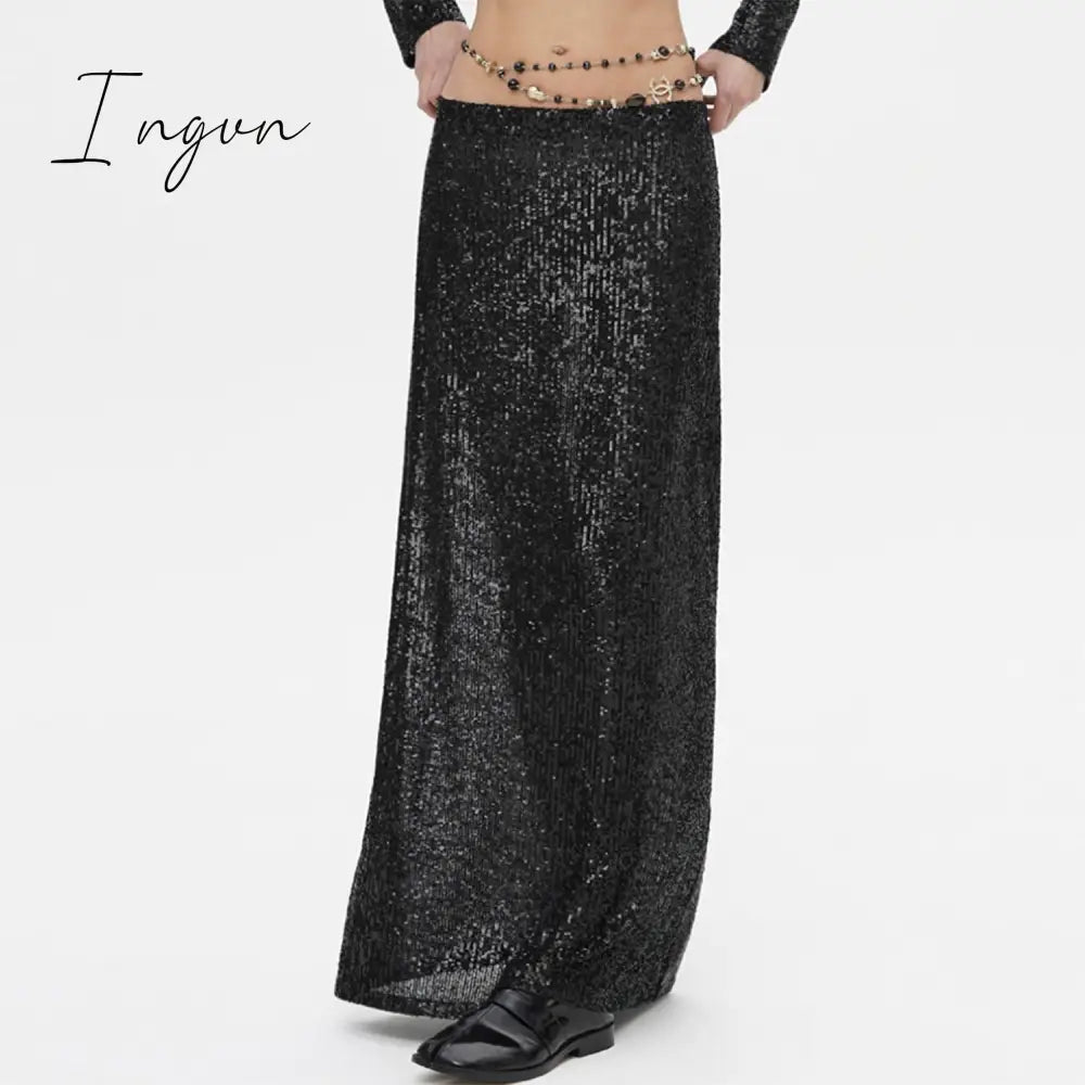 Ingvn - Fashion Sequins Night Club Sexy Two Piece Set Separate Top And Skirt Co-Ords Matching Sets