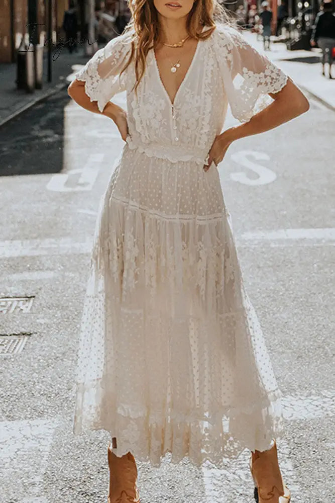 Ingvn - Fashion Sexy Solid Patchwork V Neck Princess Dresses Dresses/Maxi