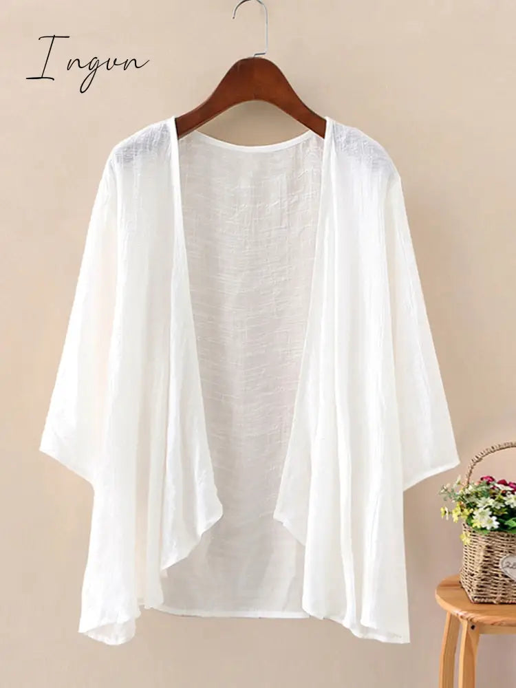 Ingvn - Fashion Solid Cardigans Womens Summer Blouse Casual Long Sleeve Blusas Female Thin Tunic