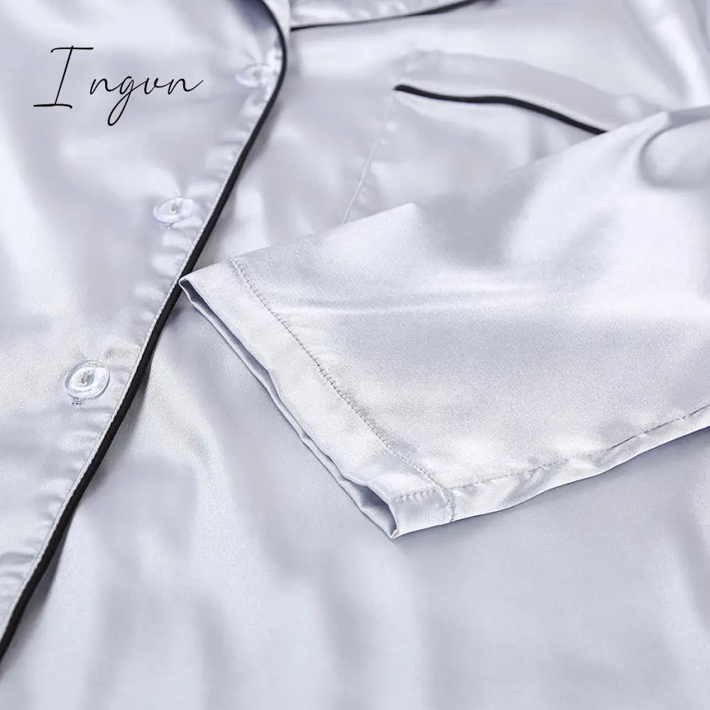 Ingvn - Fashion Solid Color Satin Robe Set With Bra Sexy Pajamas Female Home Suit For Women Pajama