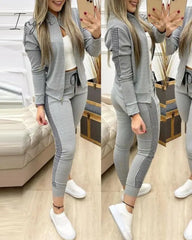 Ingvn - Fashion Tracksuit 2 Piece Set Autumn Winter Zipper Jacket + Long Pants Sports Suit Female