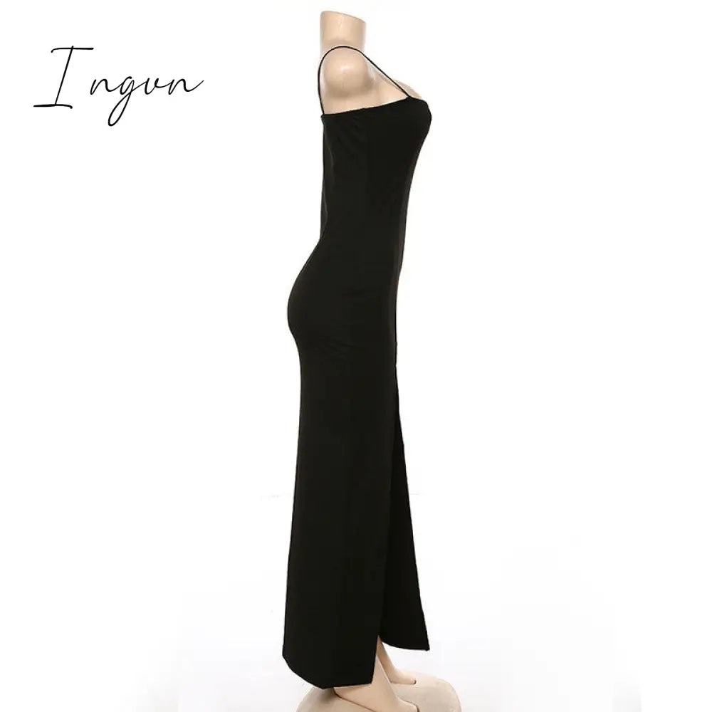 Ingvn - Fashion Trends Backless Sexy Strap Split Summer Dress Women Elastic Long Dresses Sleeveless