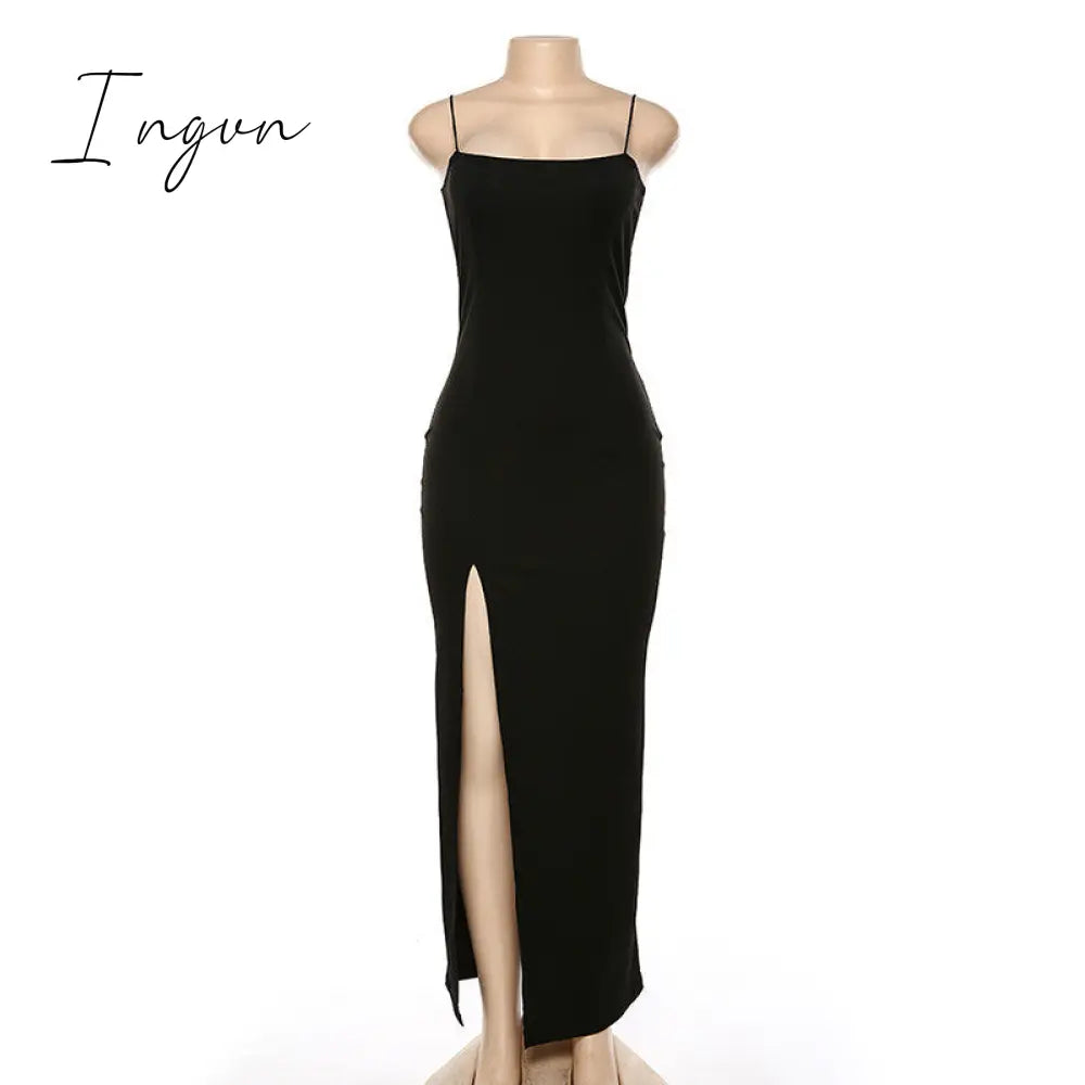 Ingvn - Fashion Trends Backless Sexy Strap Split Summer Dress Women Elastic Long Dresses Sleeveless