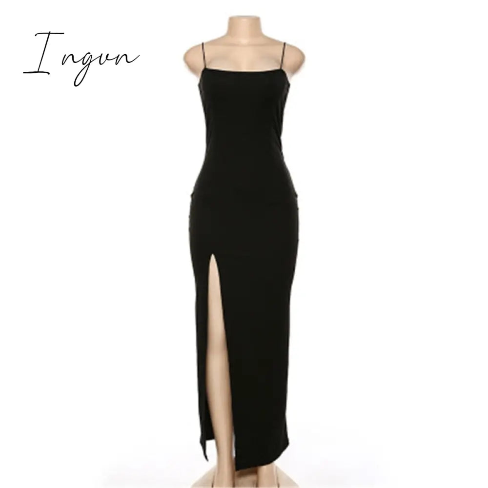 Ingvn - Fashion Trends Backless Sexy Strap Split Summer Dress Women Elastic Long Dresses Sleeveless