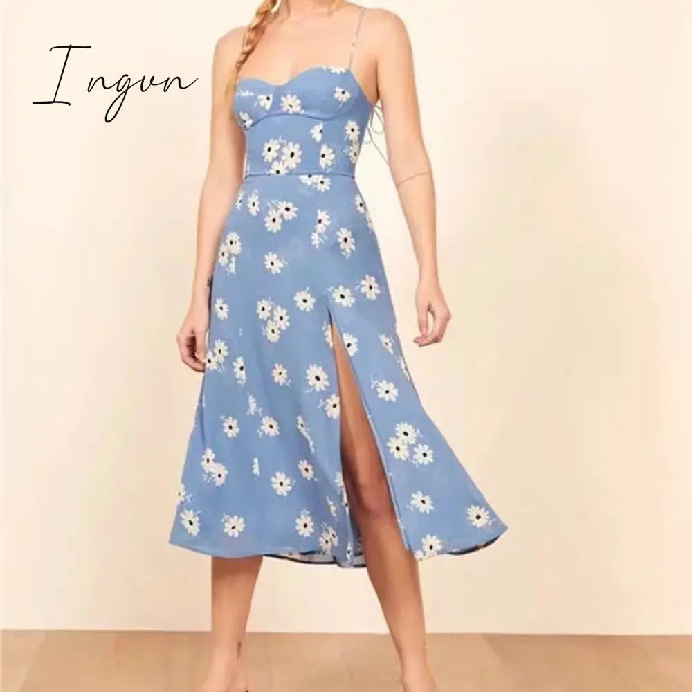 Ingvn - Floral Print Dress Slim Sexy Off The Shoulder Long Irregular Female Streetwear New Casual