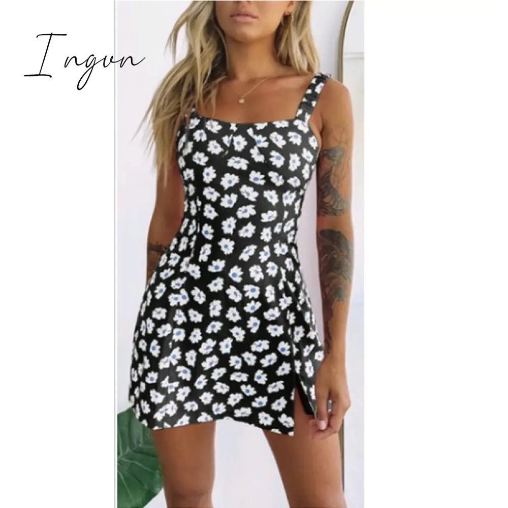 Ingvn - Floral Print Dress Slim Sexy Off The Shoulder Long Irregular Female Streetwear New Casual