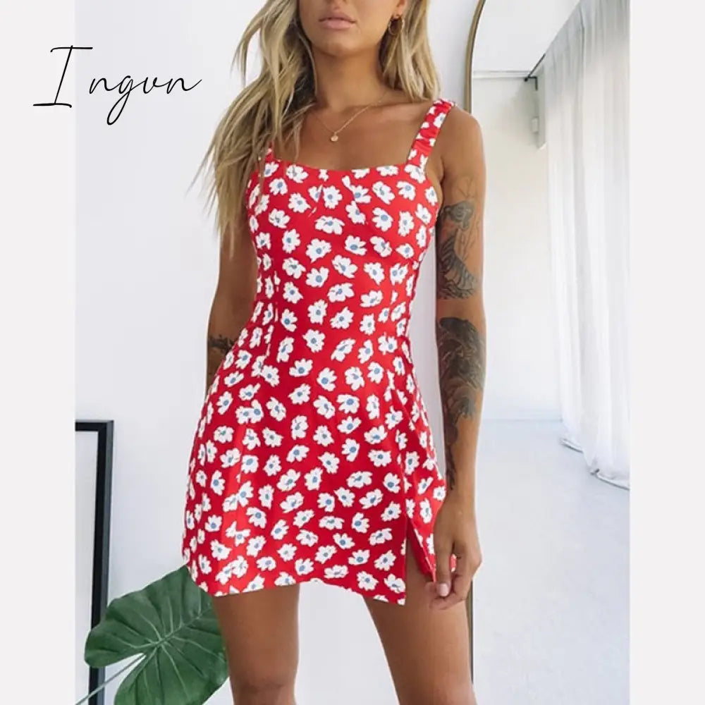 Ingvn - Floral Print Dress Slim Sexy Off The Shoulder Long Irregular Female Streetwear New Casual