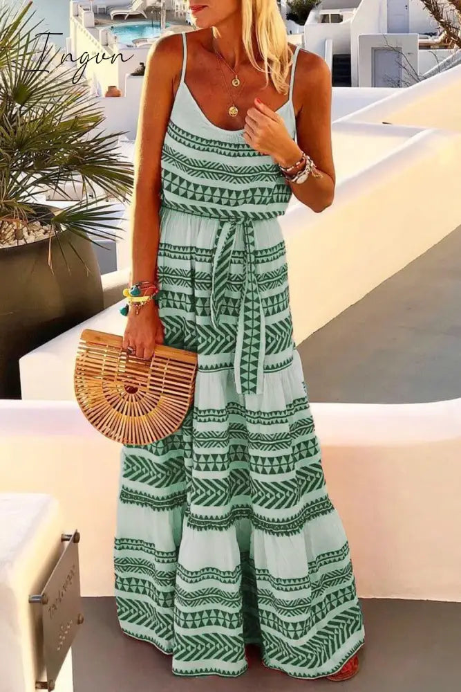 Ingvn - Geometric Printed Loose Ankle Length Dress（4 Colors） Dress