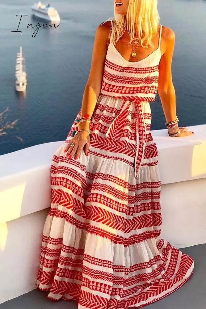 Ingvn - Geometric Printed Loose Ankle Length Dress（4 Colors） Dress