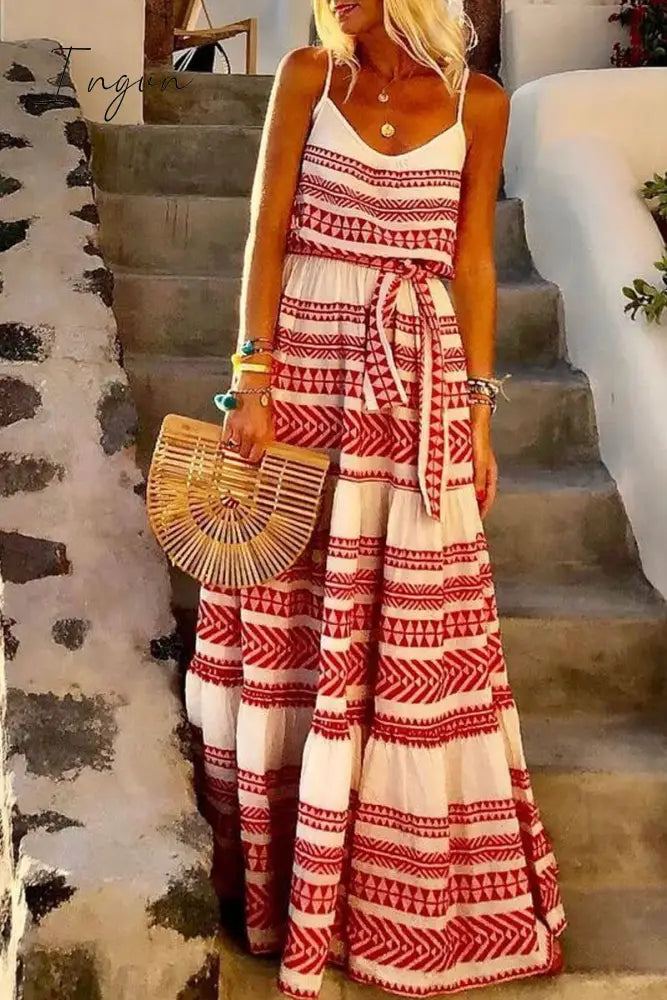 Ingvn - Geometric Printed Loose Ankle Length Dress（4 Colors） Dress