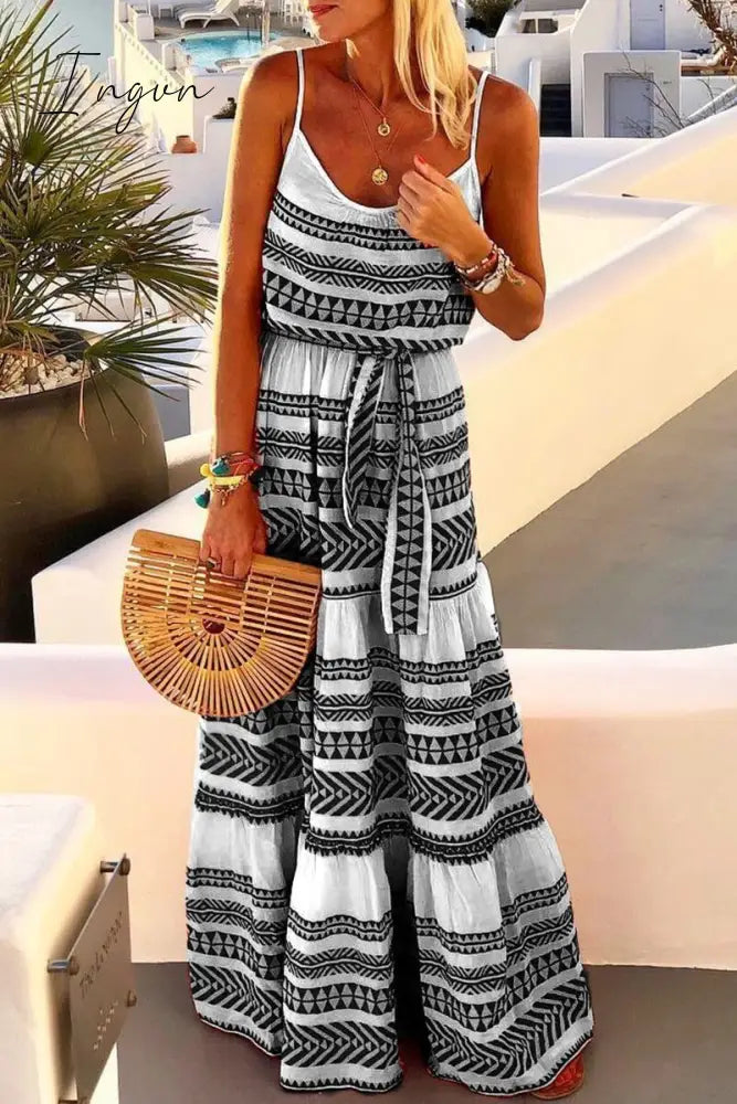 Ingvn - Geometric Printed Loose Ankle Length Dress（4 Colors） Dress
