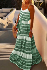 Ingvn - Geometric Printed Loose Ankle Length Dress（4 Colors） S / Green Dress