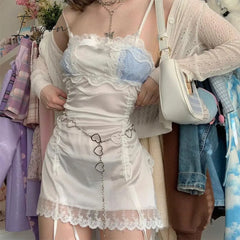 Ingvn - Gifts For Women Fashion Outfits Sexy Lace Hot Nightdress High Waist Mesh Drawstring Mini