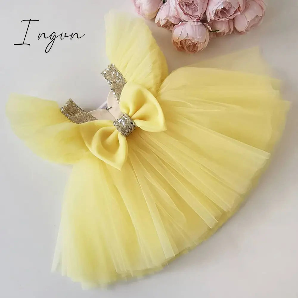 Ingvn - Girls Ruffles Princess Dress For Kids Wedding Elegant Party Tutu Prom Gown Children