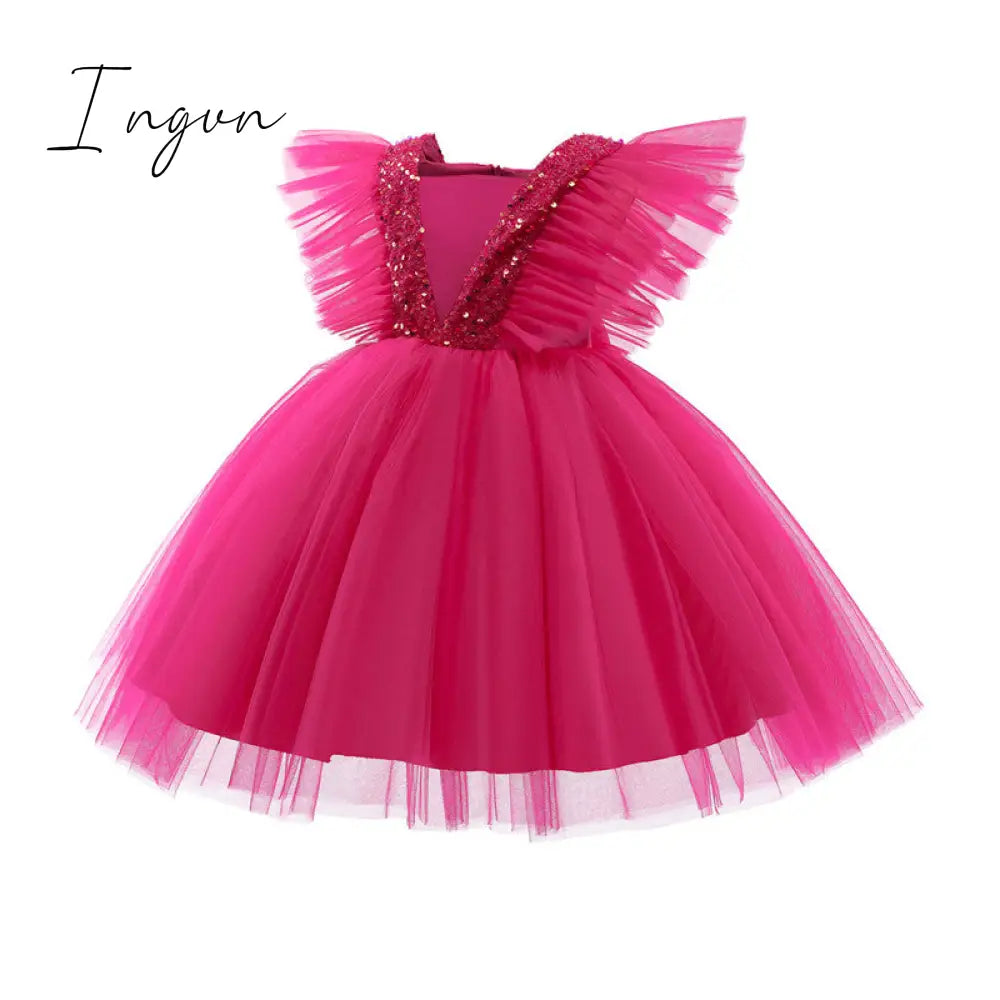 Ingvn - Girls Ruffles Princess Dress For Kids Wedding Elegant Party Tutu Prom Gown Children