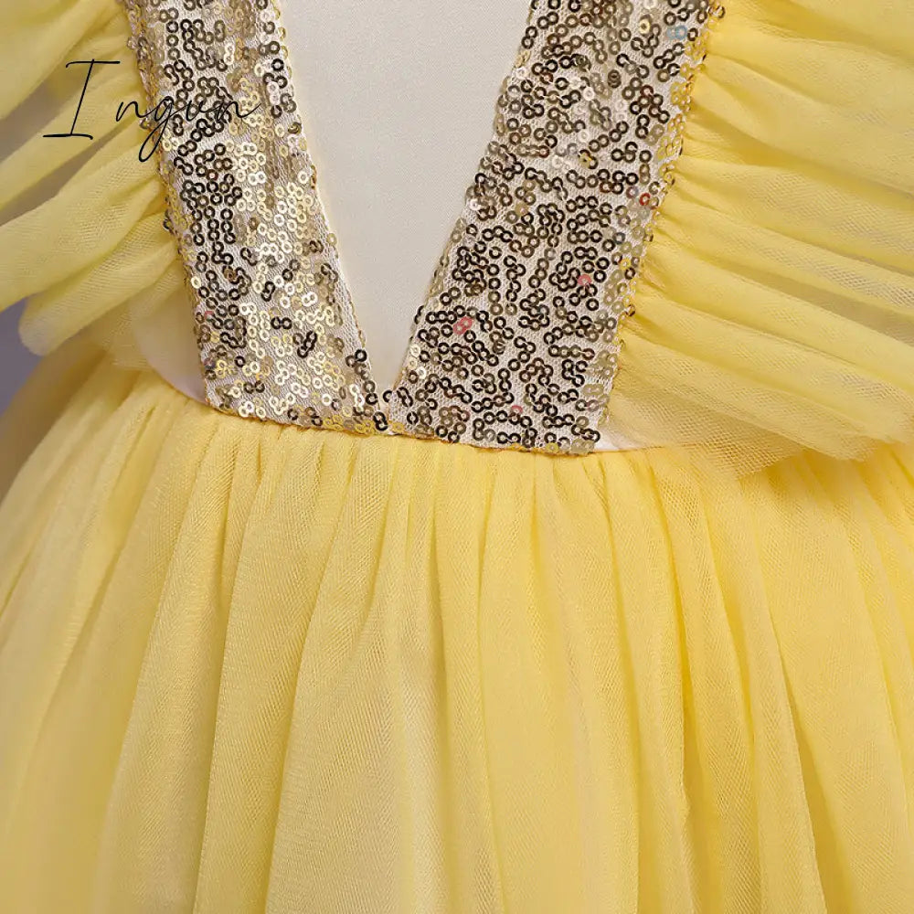 Ingvn - Girls Ruffles Princess Dress For Kids Wedding Elegant Party Tutu Prom Gown Children