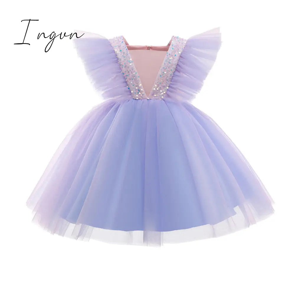 Ingvn - Girls Ruffles Princess Dress For Kids Wedding Elegant Party Tutu Prom Gown Children