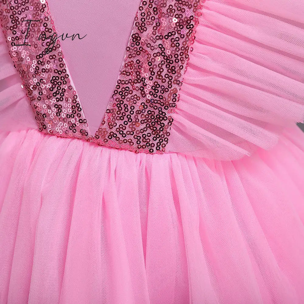 Ingvn - Girls Ruffles Princess Dress For Kids Wedding Elegant Party Tutu Prom Gown Children